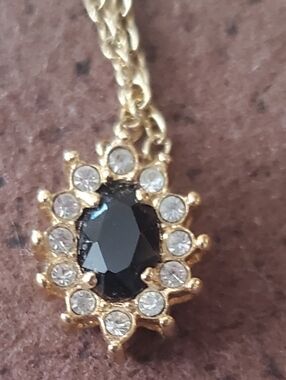 Deep Blue Sapphire & Clear Crystal Pendant 17" necklace. Excellent Condition.